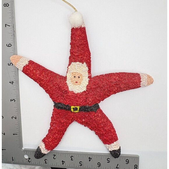 Vintage Real Starfish Santa Claus Christmas Tree Ornament Large Red Beach Ocean - Picture 3 of 7